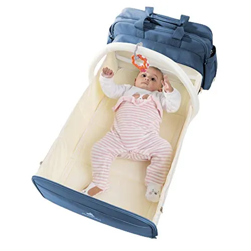 cherbaby Borsa Mamma Con Fasciatoio Impermeabile Zaino Multifunzone Per Cambio Bambino Neonato Lettino Da Viaggio Ganci Passeggino e Tracolla (Blu)