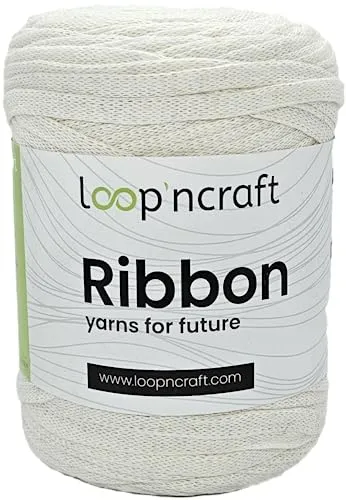 Fettuccia per borse uncinetto in cotone riciclato ribbon 250gr, fettuccia per cestini, fettuccia per culle (Panna)