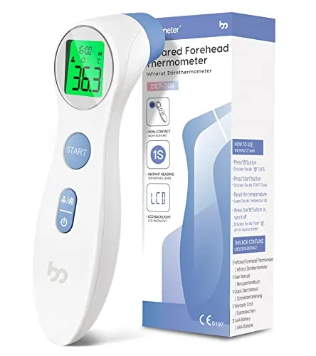 Termometro per febbre termometro frontale termometro a infrarossi senza contatto per bambini adulti, termometro digitale 2 in 1 con lettura immediata, allarme febbre, richiamo della memoria