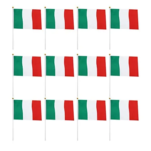 LIOOBO 50 Bandiera Italiana Sventolante Bandiera Tricolore con Frammenti su Bastoncini per Decorazione da Giardino Casa Decorazione per Esterni