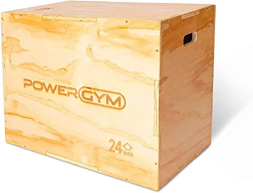 Powergym Box Plyo in Legno 3 in 1 - cubo Crossfit per Forza, condizionamento e Allenamento Funzionale - Box Box pliometrico a 3 Dimensioni per Esercizi in Palestra per Tutto Il Corpo