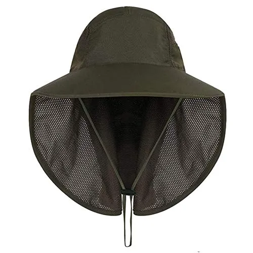 XINYIND Unisex Cappello da Sole Cappello da Pescatore con Protezione del Collo Cappello Tesa Larga con Protezione UV per Pesca, Trekking, Campeggio, Verde Militare (55-60cm)