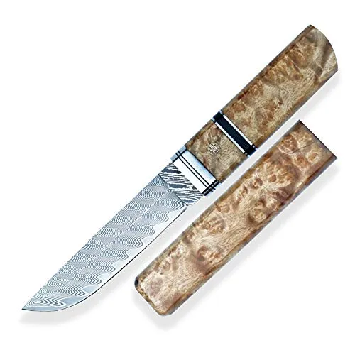 DELLINGER - Coltello tantomoto giapponese NAMI vg-10, coltello damascato e coltello da esterno in acciaio damascato e lama da 120 mm