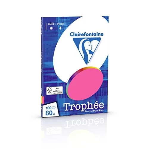 Clairefontaine Trophée – Mini Resma di carta, 100 fogli, formato A4, 21 x 29.7 cm A4, 21 x 29.7 cm Assortito fluorescente