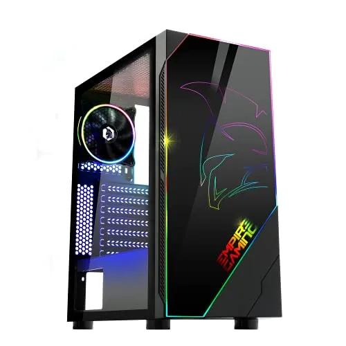 EMPIRE GAMING – Case PC Gamer Spartan ARGB Mid-Tower ATX – Pannello Frontale Retroilluminazione LED e Pannello Laterale in Vetro temperato – 1 Ventola LED RGB direzionabili 120 mm