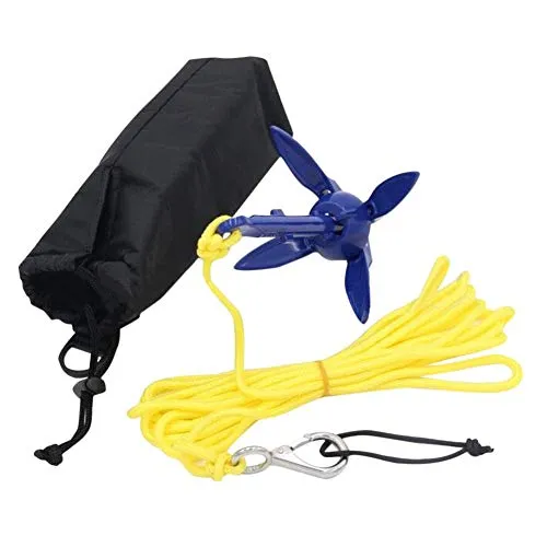 Kit di ancoraggio per barche, ancora per kayak con fune da 16,4 piedi, kit di boe di ancoraggio pieghevole portatile, per kayak da pesca, canoa, jet ski, tavola da paddle SUP (colore casuale)