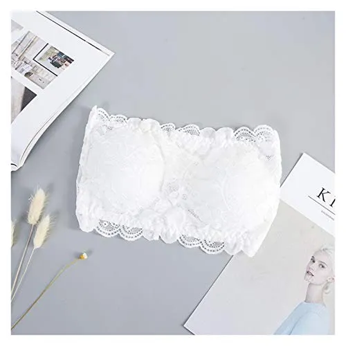 xjS Crop Top Sexy Summer Donne Elastic Strapless Bra Pizzo Tube Pizzo Top Bandeau Crop Tank Intimo Imbottito Senza Cuciture per Donne (Color : White)