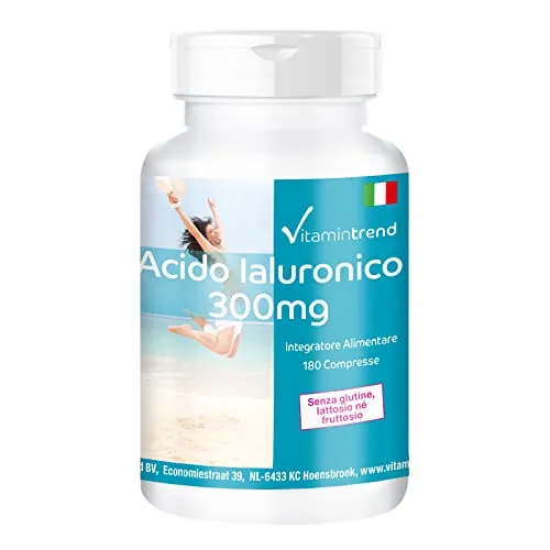 Acido Ialuronico puro 300mg, 180 Compresse, Vegan, Altamente dosato, Confezione grande | Vitamintrend®