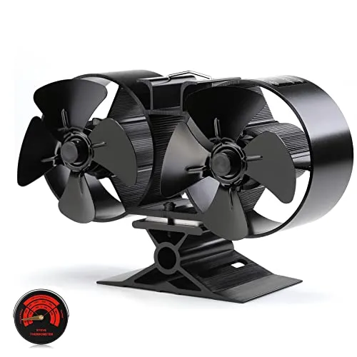 CRSURE - Mini ventilatore per stufa a legna SF-T84, ventola per stufa a legna, 8 pale alimentata a calore, doppio motore, colore nero