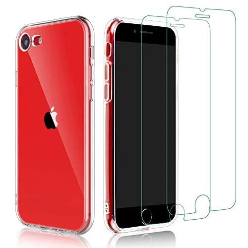 Habett Custodia per iPhone SE 2020 Cover + 2 Pz Pellicola Vetro Temperato, Trasparente Cover per iPhone SE 2020 / iPhone 8 / iPhone 7 Sottile Silicone Gel TPU Case per iPhone SE 2020/8/7, HD Chiaro