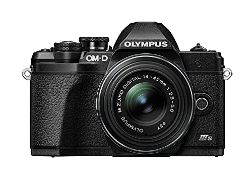 Kit fotocamera Olympus OM-D E-M10 Mark III S, sensore da 16 MP, schermo LCD inclinabile HD, 4K, Wi-Fi, mirino elettronico, nero incl. M.Zuiko Digital ED 14-42mm EZ, nero
