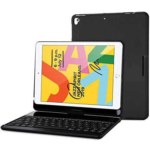 ProCase iPad 10.2 2019 Custodia Tastiera[QWERTY US Layout], Custodia Protettiva con Tastiera Wireless, Rotazione a 360 Gradi e Controluce a 7 Colori per per iPad 10.2 A2197 A2198 A2200 7a Gen –Nero