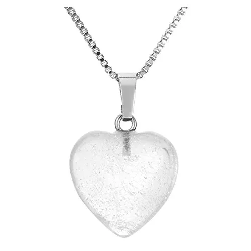 Jovivi Ciondolo da donna a forma di cuore con pietre preziose per terapia energetica e cristallo, 50,8 cm e Rame, colore: cristallo di rocca, cod. AJDE6283