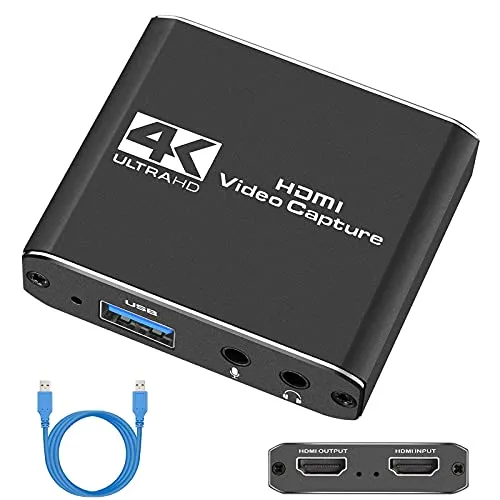 TKHIN Capture Card, Scheda di acquisizione video con microfono 4K HDMI Loop Out, videoregistratore 1080p 60fps per giochi/streaming live, compatibile con Nintendo Switch/PS4/Xbox One/OBS/Camera