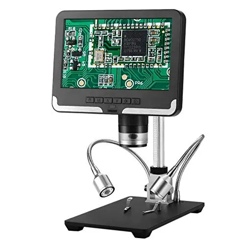 Nrpfell D206 Schermo LCD da 7 Pollici 2.0MP 200 Microscopio Digitale Ispezione Industriale Microscopio Elettronico Riparazione Cellulare PCB Microscopi SMT con Telecomando(Presa EU)