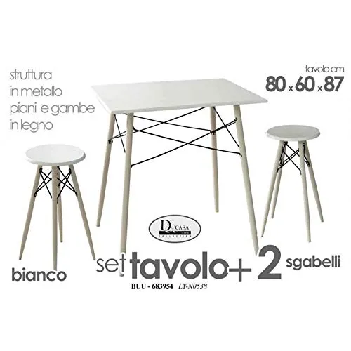 SET TAVOLO+2 SGABELLI BIANCO STRUTTURA IN METALLO 80*60*87(tavolo)