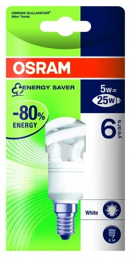 Osram 63161B1 Duluxstar Mini Twist Mini lampadina a risparmio energetico E14 a spirale 5 W 827, Colore Bianco caldo