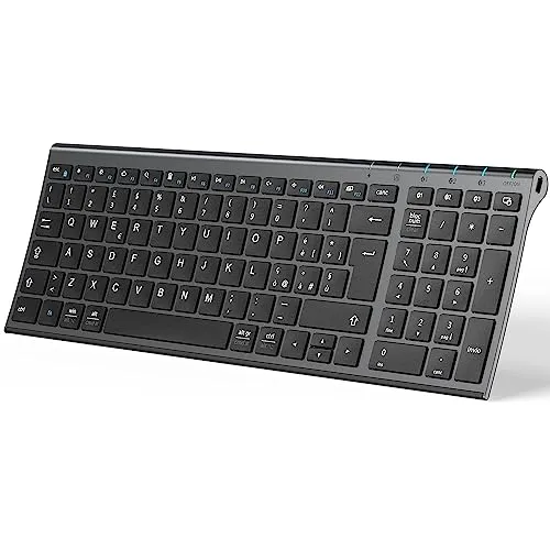 Tastiera Ricaricabile Multi-Dispositivo Bluetooth 5.1 con Tappeto Numerico Dal Design Ergonomico di Dimensioni con Connessione Stabile Tastiera per Mac OS, Android, Windows (Gray)