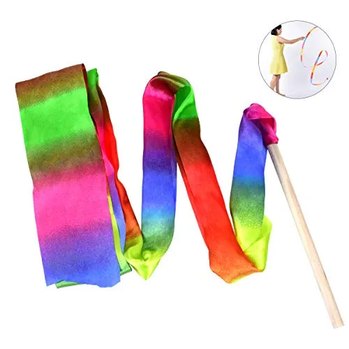 OZUAR 2 Pezzi 2 Metri Palestra Danza Nastro per Ginnastica Ritmica Streamer Baton Twirling Rod per Bambini