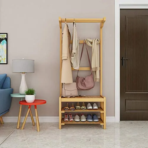 AOLI Coat Rack scarpe, bambù con ganci a 3 livelli Ripiani Free Standing l'abbigliamento combinata cremagliera del pavimento del gancio del sacchetto ombrello ha Rack-A 60X35X168Cm (24X14X66Inch),B,7