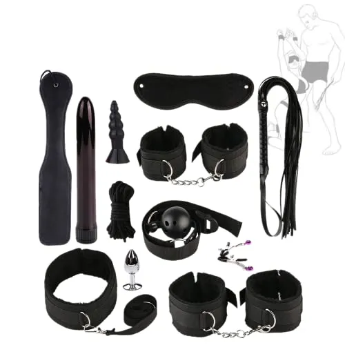 Wenky Once Set 12 Pezzi Regolabili B`D`S`M Nylon Peluche Romantico Abito da Sera Regalo Anniversario (Nero).