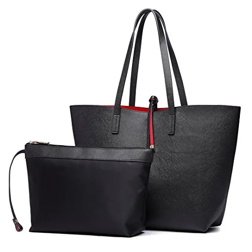 Miss Lulu Borsetta da Donna Grande Ecopelle Borsa a Tracolla Hobo Tote Reversibile Borsa a Mano (Nero)