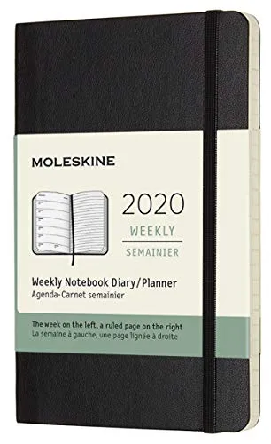 (modello precedente) - Moleskine Agenda 12 Mesi Settimanale Verticale 2020, Copertina Morbida e Chiusura ad Elastico, Colore Nero, Dimensione Pocket 9 x 14 cm, 144 Pagine