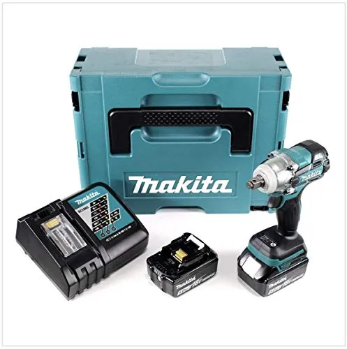 Makita DTW 285 RTJ - Avvitatore a percussione a batteria, 18 V, 280 Nm, 1/2", senza spazzole + 2 batterie da 5,0 Ah + caricatore + Makpac