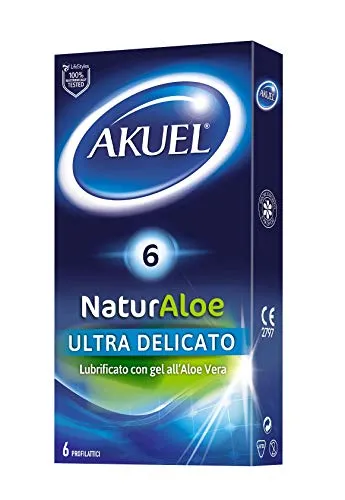 AKUEL, Naturaloe, Preservativi In Lattice Con Lubrificante All'Aloe Vera, 6 Pezzi