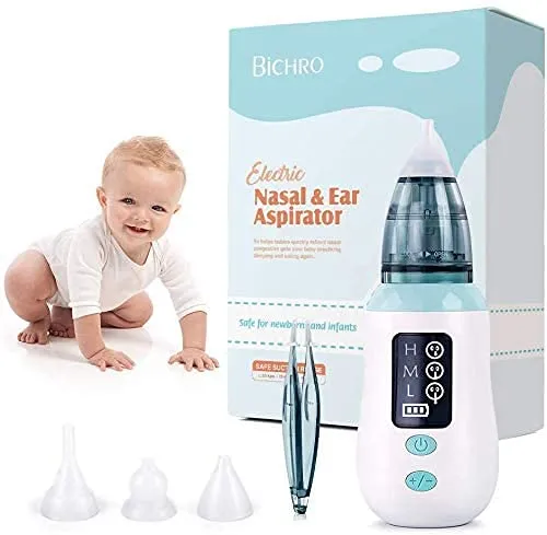 Aspiratore nasale , Bichiro detergente elettrico per naso nasale e cerume per orecchie con 4 ugelli riutilizzabili per succhiasangue per neonati, bambini piccoli e neonati