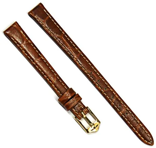 Cinturino dell'orologio in vera pelle da 10mm in coccodrillo con cuciture bianche in marrone per le donne - SP0050297