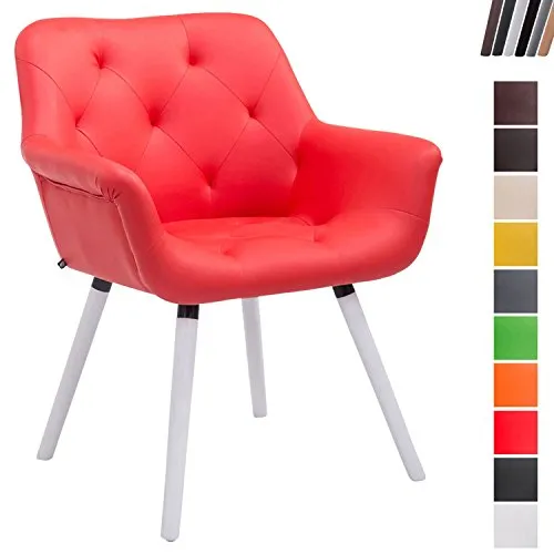 Sedia Poltroncina Cassidy In Similpelle I Sedia Ospite Rétro Gambe In Legno I Sedia Poltroncina Attesa Imbottita Con Braccioli, Colore:rosso, Colore della cornice:bianco (quercia)