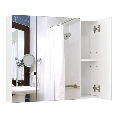Homfa Armadio a Specchio a Tre Ante Armadietto a Specchio da Bagno con Ripiani Interiori 70 × 15 × 60,3 cm (Bianco)