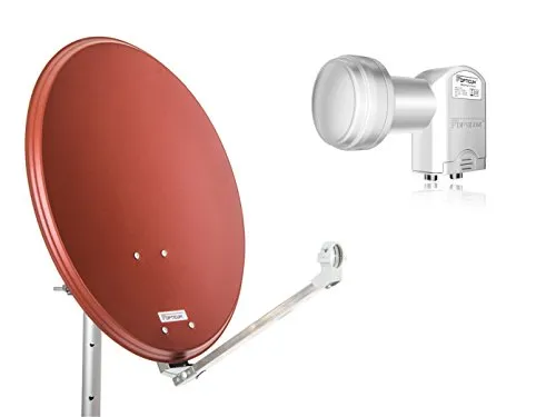 OPTICUM QA60 Antenna parabolica 60 cm con Twin LNB LTP 04H - 4K HD & 3D - Parabola in acciaio resistente alle intemperie incl. 2 morsetti per albero -2 partecipanti - rosso mattone