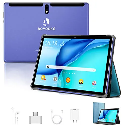 Tablet 10 Pollici Android 9.0 Pie Tablets 4GB RAM+64GB ROM,4G LTE Quad Core ,Certificato Google GSM, Dual SIM Tablet Pc con 3 Slot 8000mAh/WIF I/Bluetooth/GPS/Type-C (5.0 +8.0 MP Telecamera)-blu