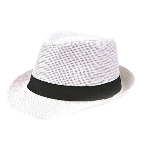 Gespout - Cappello da uomo e donna, estivo, in paglia intrecciata, da viaggio, all’aria aperta, anti UV bianco M
