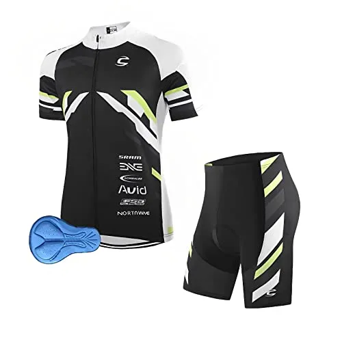 XM Abbigliamento Ciclismo da Uomo Maniche Corte Completo Bici Completo Ciclismo Estivo con Pantaloncini Imbottiti in 3D Gel Traspirante e ad Asciugatura Rapida (nero, L)