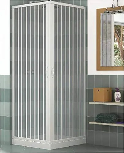 Box doccia in PVC, 2 lati con apertura angolare a soffietto, Bianco, 70x90 cm, Altezza 185 cm