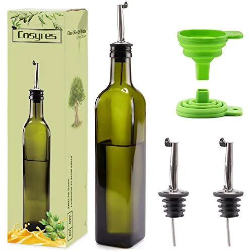 Cosyres Oliera Vetro Bottiglia di Olio d'oliva, Bottiglie Dispenser Olio in Vetro, Olio/Aceto Dispenser Non Sgocciola (Verde, 500ML)