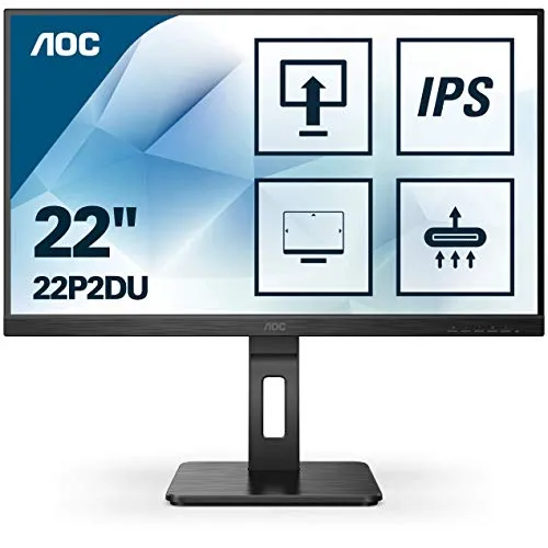 AOC 22P2DU - Monitor da 54 cm (21,5 pollici), DVI, HDMI, hub USB, tempo di risposta 4 ms, 1920 x 1080, 75 Hz, Pivot, colore: Nero