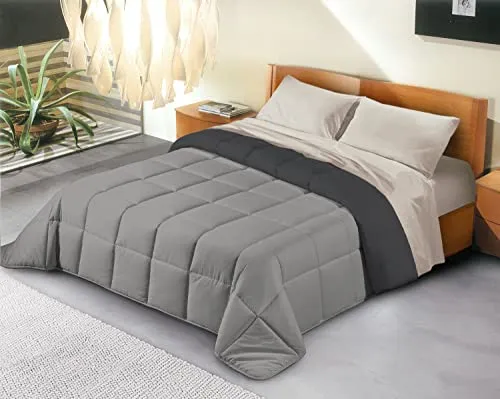 Banzaii Trapunta Invernale in Ecopiuma Double Face Super Soft Due Piazze Matrimoniale 260x260 cm Grigio Chiaro/Grigio Scuro