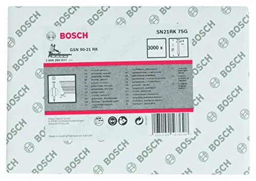 Bosch 2 608 200 033 - Chiodi in stecca con testa tonda zincata SN21RK 75G, lisci, 2,8 x 75 mm, 3000 pezzi