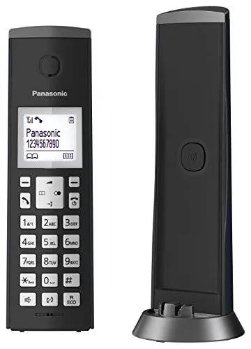 Panasonic KX-TGK210 Telefono Cordless Digitale Singolo, Schermo LCD 1.5" con Retroilluminazione Bianca, Suoneria Polifonica, Blocco Chiamate Indesiderate, Modalità Eco e Eco Plus, Grafite