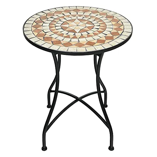 COSTWAY Tavolo Rotondo a Mosaico, Tavolino da Giardino in Ferro, Adatto per Giardino Cortile Balcone, 60 x 60 x 72 cm