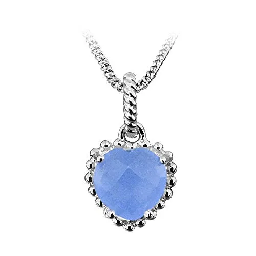 Numero 39 azzurro calcedonio ciondolo cuore bordatura in argento Sterling