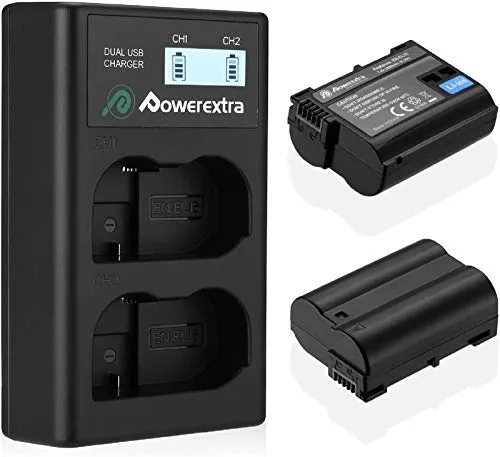 Powerextra Batteria di Sostitutiva Compatibile Nikon EN-EL15 e Doppio Caricatore Display LCD MH-25 MH-25a per Nikon D7100 D750 D7000 D700 D700 D810 D810 D800 D800 D800 D500 D800E D800A D800A