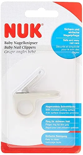 NUK 10256427 - Tagliaunghie per bambini, taglia le unghie dei bimbi in modo semplice, sicuro grazie all'anello per una presa sicura e alla superficie di taglio arrotondata, colore: Grigio