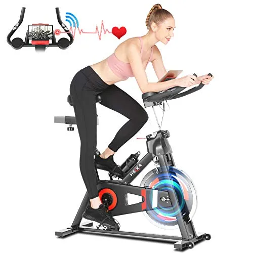 Heka Cyclette Casa per Allenamento con Volano 20 KG, Bicicletta Professionale per Casa, Spinning Bike Indoor con l'App, Bici Resistenza Regolabile con Schermo LCD e Cardio, Peso Massimo 150 KG (Black)