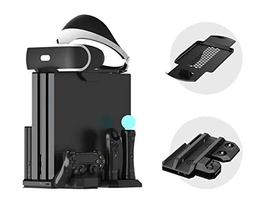 Supporto Verticale per PlayStation - ElecGear PS VR Vertical Stand, Ventola di Raffreddamento, Stazione di ricarica Charger per DualShock, Move Controller di Movimento e Navigazione, PS4, Pro, Slim