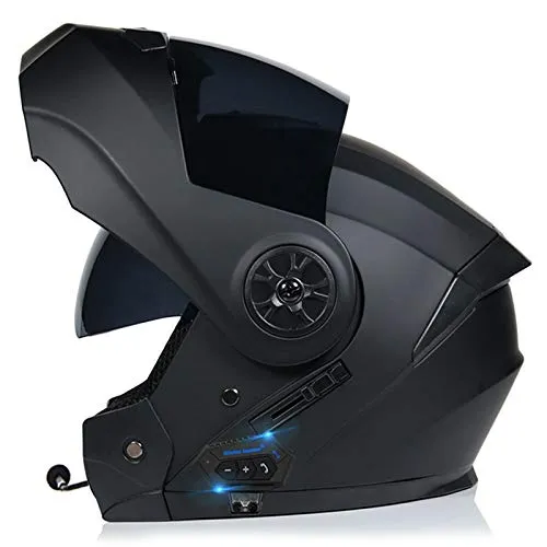 ZLYJ Casco Moto Integrato Bluetooth, Modulare Flip Full Face Moto Casco Sole Scudo Visiera Antiappannamento ECE Certification Casco con Microfono Speaker D,M(57-58cm)